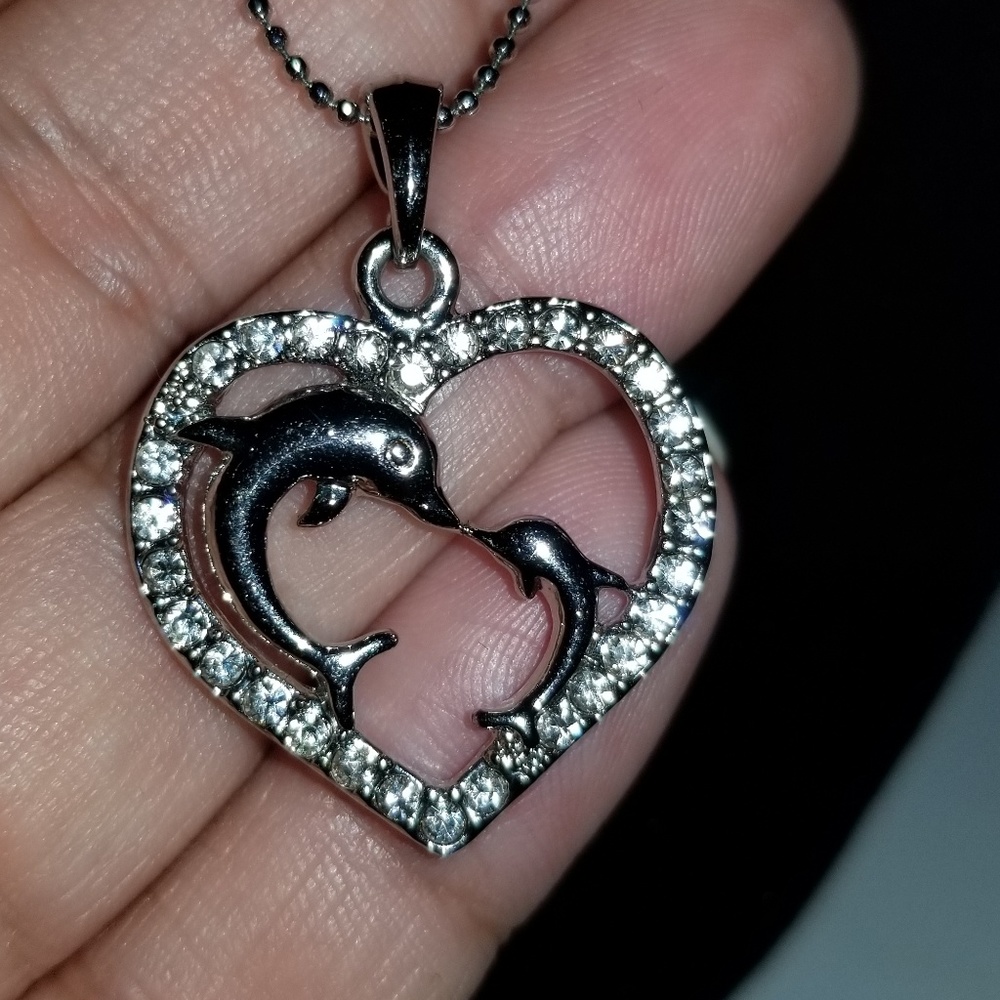 SPECIAL! 3/$12 Silver Dolphin Heart Necklace